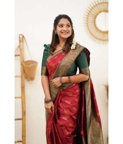 Women's Litchi silk Printed Saree With Unstitched Blouse (Red) Women's Litchi silk Printed Saree With Unstitched Blouse (Red)