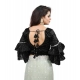 Women's Organza Solid V Neck Layered Ruffle Sleeve Readymade Blouse (Black Free Size , up to 38–40 Bust)-PID65848 Women's Organza Solid V Neck Layered Ruffle Sleeve Readymade Blouse (Black Free Size , up to 38–40 Bust)-PID65848