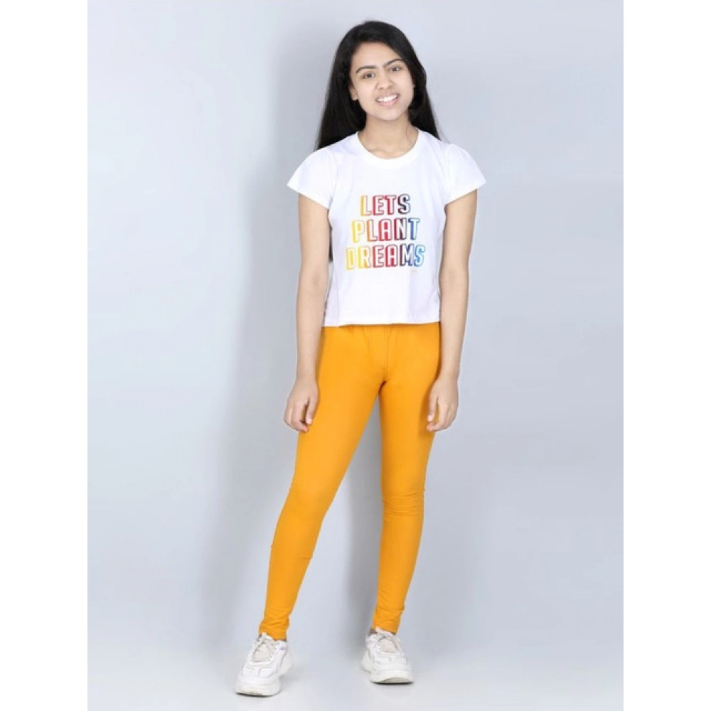 Girl's Cotton Lycra Solid Elasticated Jeggings (Mustard) Girl's Cotton Lycra Solid Elasticated Jeggings (Mustard)