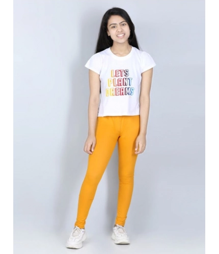 Girl's Cotton Lycra Solid Elasticated Jeggings (Mustard)