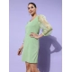 Women's Organza And Polyester Lycra Solid Long Sleeves Dress (Green)