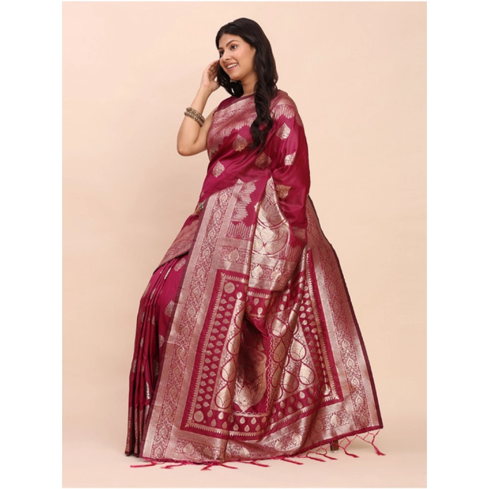 Women's Banarasi Silk Printed Saree With Unstitched Blouse 5.5Mtr (Magenta) Women's Banarasi Silk Printed Saree With Unstitched Blouse 5.5Mtr (Magenta)