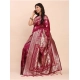 Women's Banarasi Silk Printed Saree With Unstitched Blouse 5.5Mtr (Magenta)