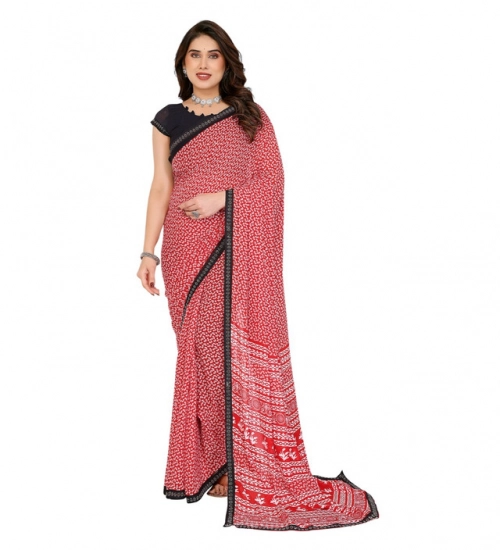 Women's Georgette Printed Saree With Unstitched Blouse 5.5Mtr (Red)