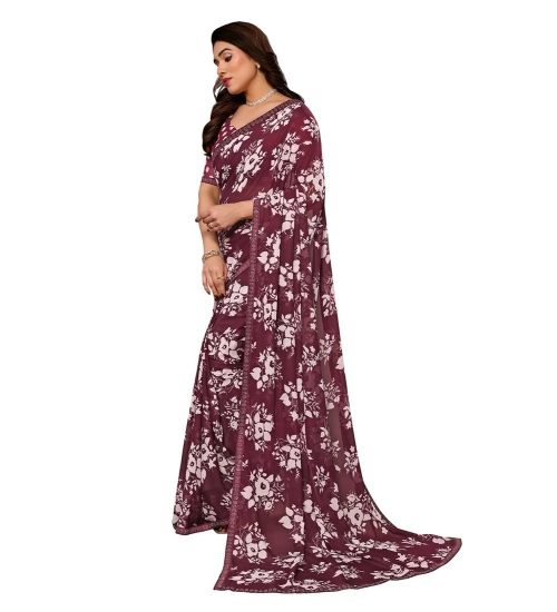 Women's Georgette Printed Saree With Unstitched Blouse 5.5Mtr (Brown)