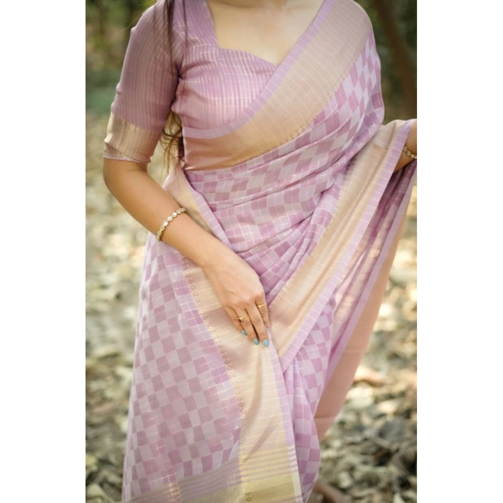 Women's Silk_Blend Checked Saree With Unstitched Blouse 5.5Mtr (Lavender) Women's Silk_Blend Checked Saree With Unstitched Blouse 5.5Mtr (Lavender)