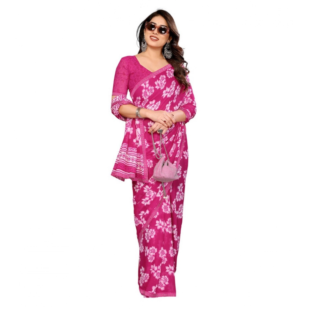 Women's Georgette Printed Saree With Unstitched Blouse 5.5Mtr (Pink)