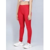Girl's Cotton Lycra Solid Elasticated Jeggings (Red)