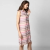 Women's Polyester Striped Sleeveless Dress (Pink)