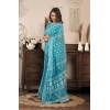 Women's Faux Linen Floral Print Ready to wear Saree With Unstitched Blouse 5.5Mtr (AquaBlue) Women's Faux Linen Floral Print Ready to wear Saree With Unstitched Blouse 5.5Mtr (AquaBlue)