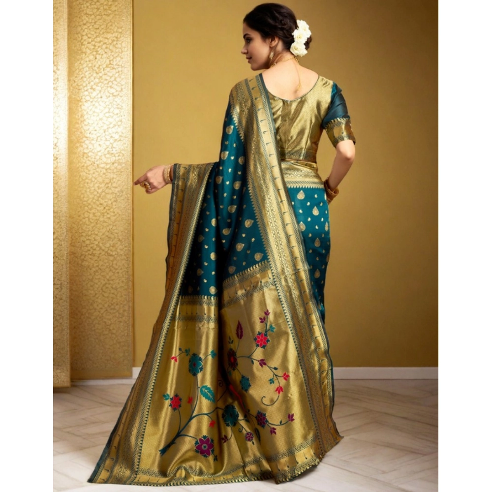 Women's Silk Blend Zari Weaving Saree With Unstitched Blouse 5.5Mtr (Teal) Women's Silk Blend Zari Weaving Saree With Unstitched Blouse 5.5Mtr (Teal)