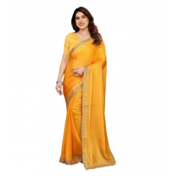 Women's Georgette Printed Saree With Unstitched Blouse 5.5Mtr (Yellow)
