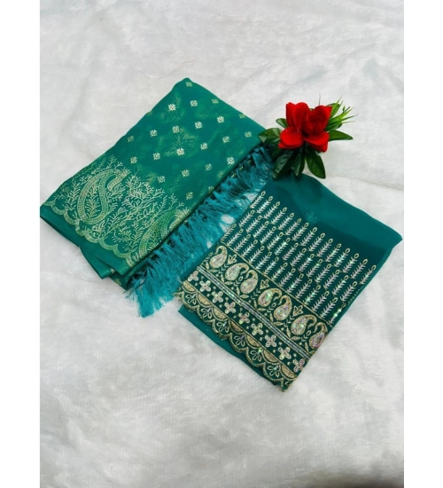 Women's Embroidered Georgette Saree With Unstitched Blouse (Light Blue, 5-6 Mtrs)