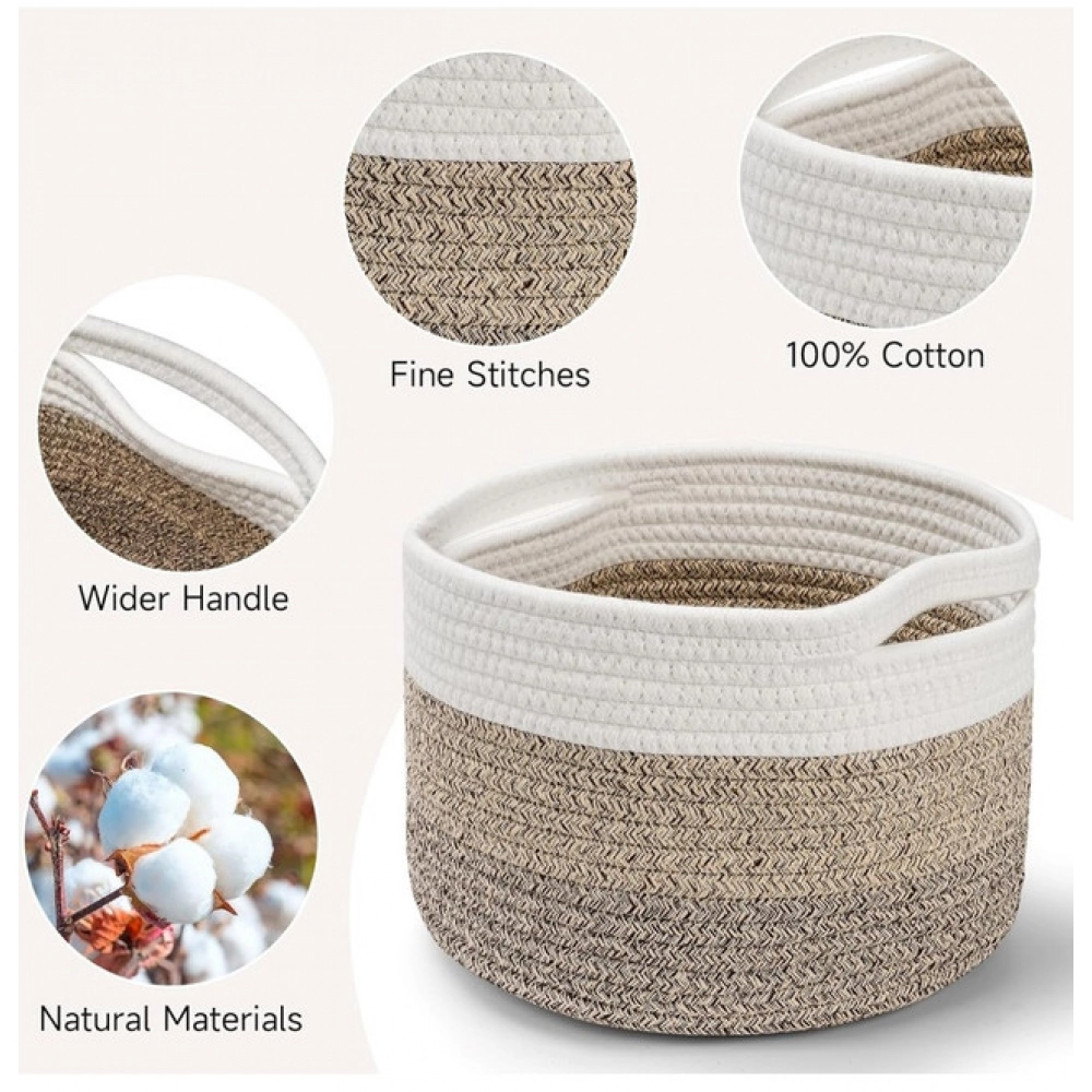 Cotton Kidi 9x7 Inch Pack of 3 Storage Basket For Clothes (Kidi White)