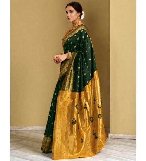 Women's Silk Blend Zari Weaving Saree With Unstitched Blouse 5.5Mtr (Green)