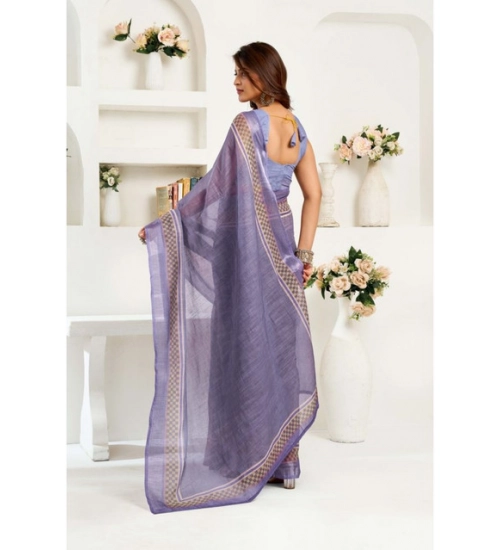 Women's Linen Cotton Printed Ready To Wear Saree With Unstitched Blouse 5.5 Mtr (Light_Lavender)