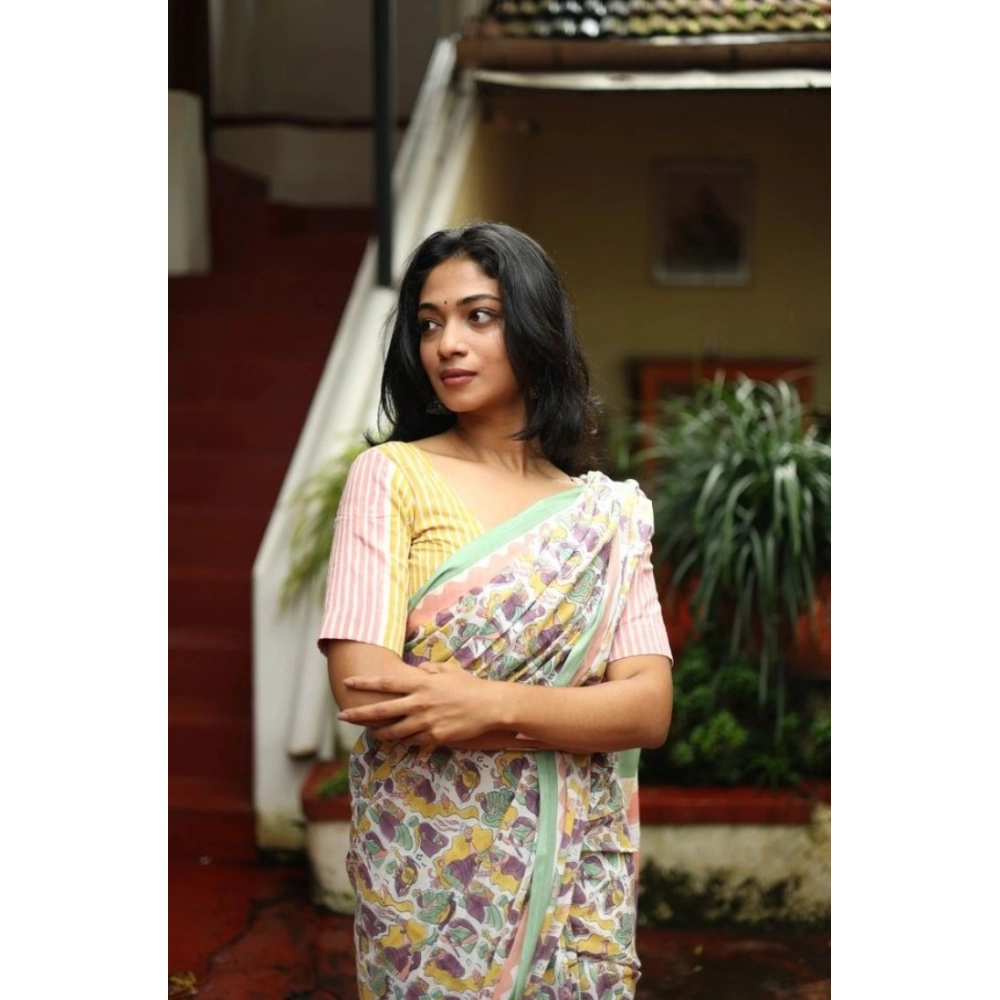 Women's Linen Printed Saree With Unstitched Blouse 5.5Mtr (Multicolor) Women's Linen Printed Saree With Unstitched Blouse 5.5Mtr (Multicolor)
