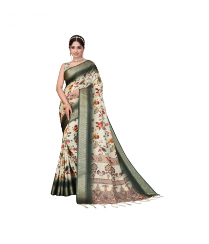 Women's Cotton Silk  Printed Saree With Unstitched Blouse 5.5Mtr (Green)