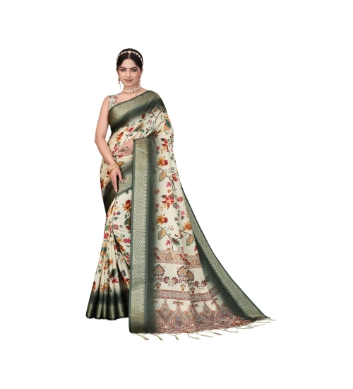 Women's Cotton Silk  Printed Saree With Unstitched Blouse 5.5Mtr (Green)