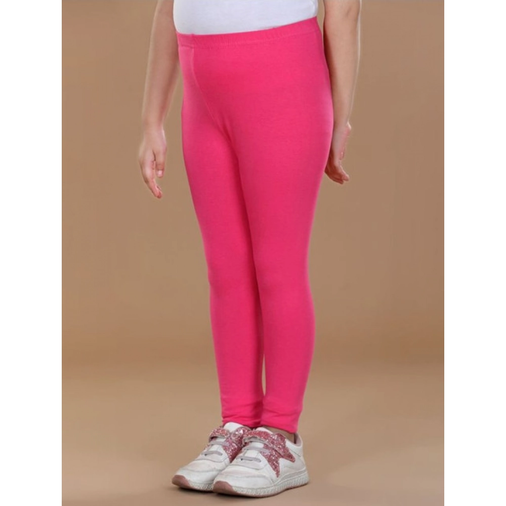 Girl's Cotton Lycra Solid Elasticated Leggings (Pink) Girl's Cotton Lycra Solid Elasticated Leggings (Pink)