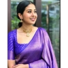Dropship Women's Litchi silk Printed Saree With Unstitched Blouse (Purple)