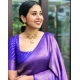 Women's Litchi silk Printed Saree With Unstitched Blouse (Purple)