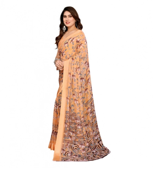 Women's Georgette Printed Saree With Unstitched Blouse 5.5Mtr (Orange)