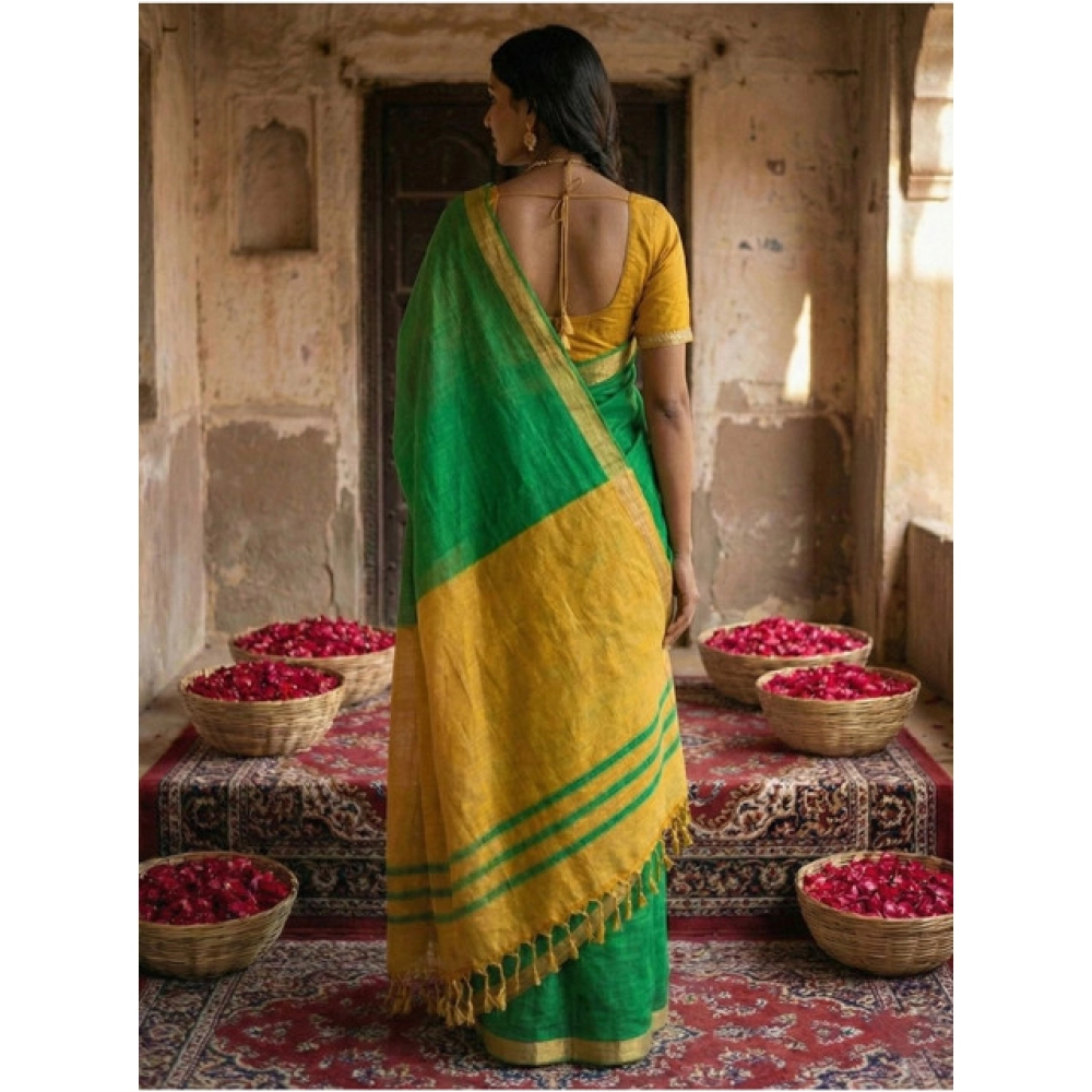 Women's Cotton Printed Saree With Unstitched Blouse 5.5Mtr (Green) Women's Cotton Printed Saree With Unstitched Blouse 5.5Mtr (Green)