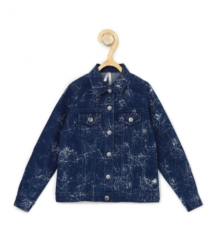 Girl's Denim Washed Flutter Jacket with Crinkle (Blue)