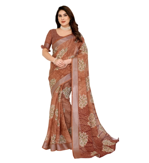 Women's Georgette Printed Saree With Unstitched Blouse 5.5Mtr (Brown)
