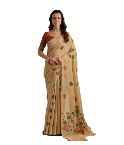 Women's Blended_Cotton Floral Motifs And Woven Buttas Saree With Unstitched Blouse 5.5Mtr (Light_Beige) Women's Blended_Cotton Floral Motifs And Woven Buttas Saree With Unstitched Blouse 5.5Mtr (Light_Beige)