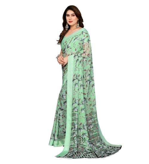 Women's Georgette Printed Saree With Unstitched Blouse 5.5Mtr (Light Green)