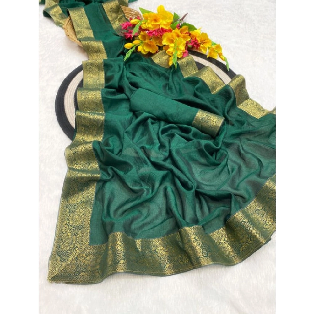 Women's Vichitra Silk Printed Saree With Unstitched Blouse 5.5Mtr (Green) Women's Vichitra Silk Printed Saree With Unstitched Blouse 5.5Mtr (Green)