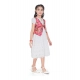 Girl's Heavy Chicken Printed Short Sleeve Round Neck Dress (White)