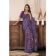Women's Linen Cotton Printed Ready To Wear Saree With Unstitched Blouse 5.5 Mtr (Dark_Navy_Blue)