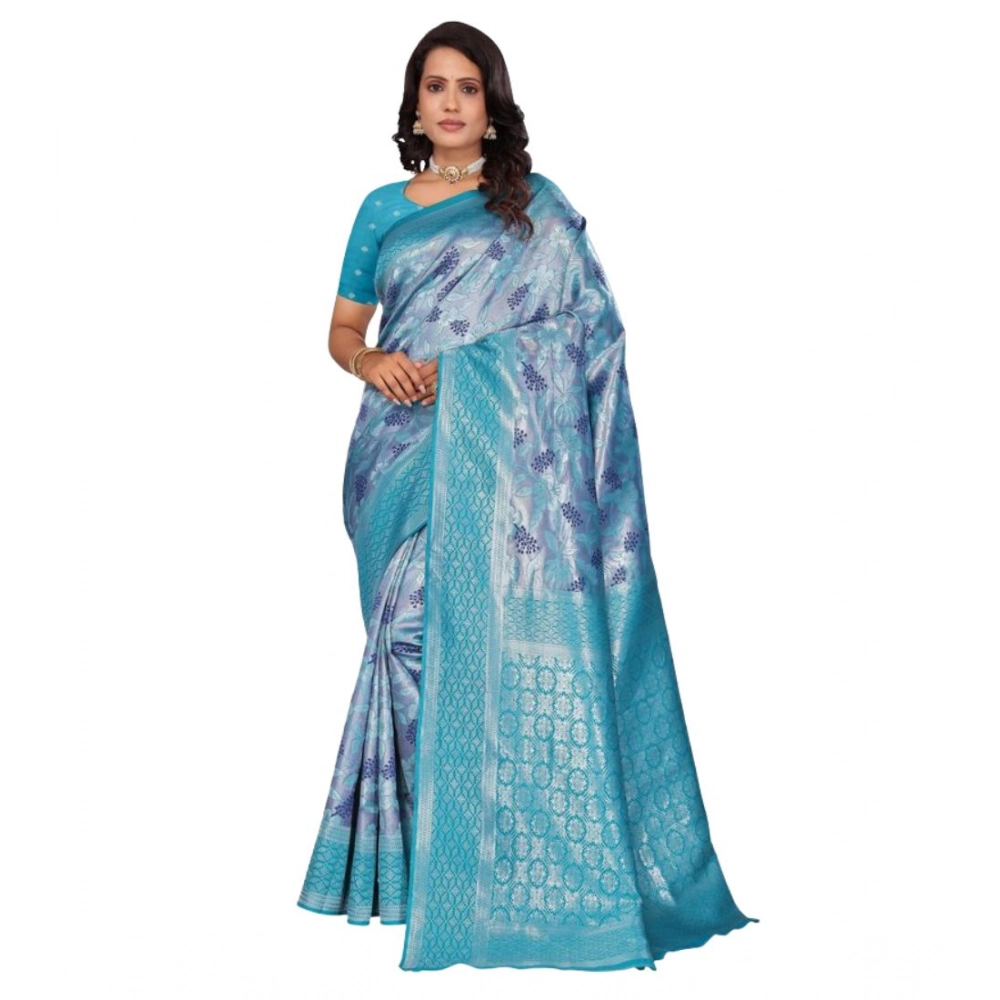 Women's Banarasi Silk Jaquard Woven Saree With Unstitched Blouse 5.5Mtr (Light Blue) Women's Banarasi Silk Jaquard Woven Saree With Unstitched Blouse 5.5Mtr (Light Blue)