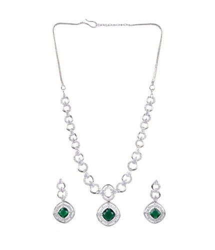 Women's Brass Silver Plated Necklace set (Green)