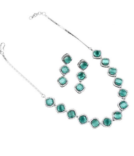 Women's Brass Silver Plated Necklace set (Turquoise)