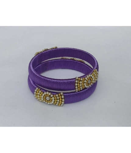 Women's Plastic Silk Thread Bangles (Light Violet, Size: 2.4)