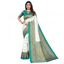 Women's Litchi silk Printed Saree With Unstitched Blouse  5-6 Mtrs (Turquoise Blue)