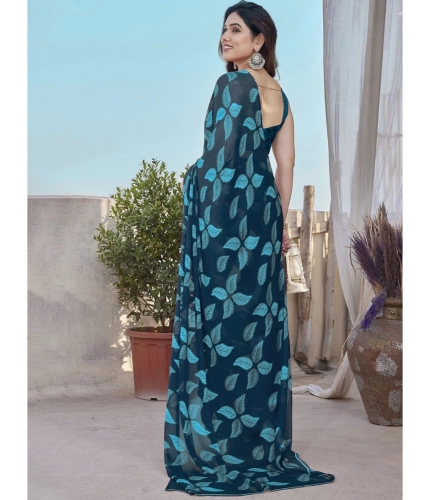Women's Chiffon Printed Saree With Unstitched Blouse 5.5Mtr (Blue) Women's Chiffon Printed Saree With Unstitched Blouse 5.5Mtr (Blue)