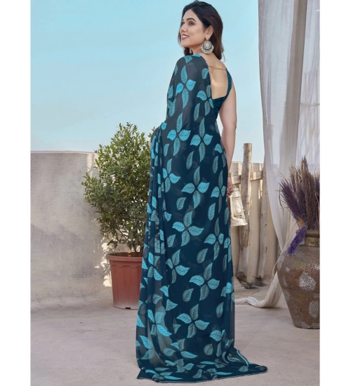 Women's Chiffon Printed Saree With Unstitched Blouse 5.5Mtr (Blue) Women's Chiffon Printed Saree With Unstitched Blouse 5.5Mtr (Blue)