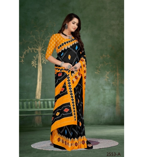 Women's Soft Pure Cotton Printed Saree With Unstitched Blouse 5.5Mtr (Black)
