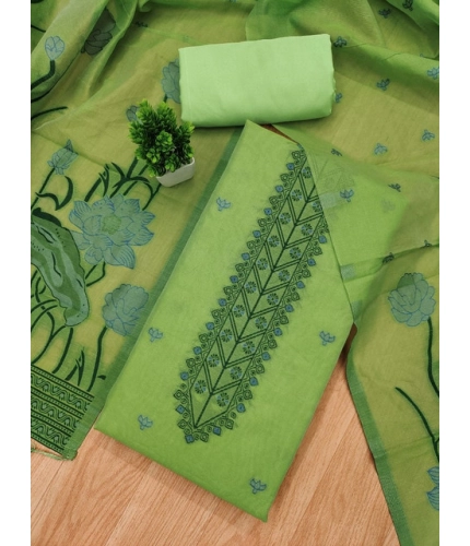 Women's Banarasi Silk Printed Unstitched Salwar Suit Material With Dupatta (Pista, 3Mtrs)