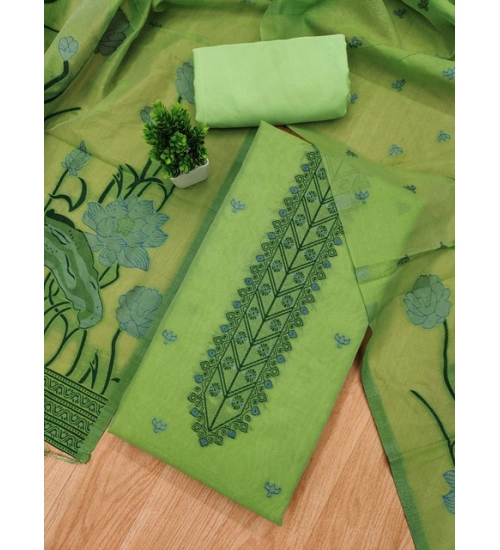 Women's Banarasi Silk Printed Unstitched Salwar Suit Material With Dupatta (Pista, 3Mtrs)