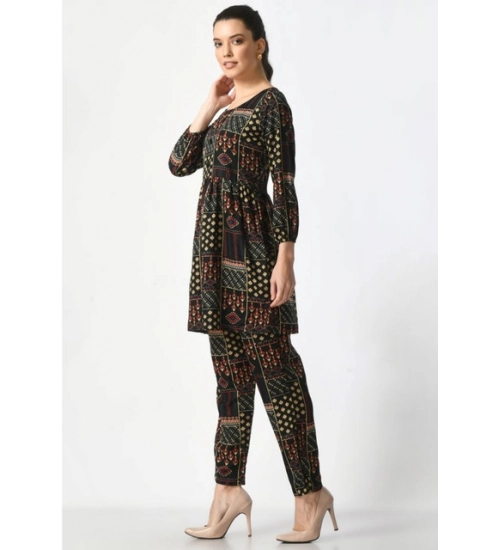 Women's Casual Crepe 3-4th Sleeves Cord Set (Black) Women's Casual Crepe 3-4th Sleeves Cord Set (Black)