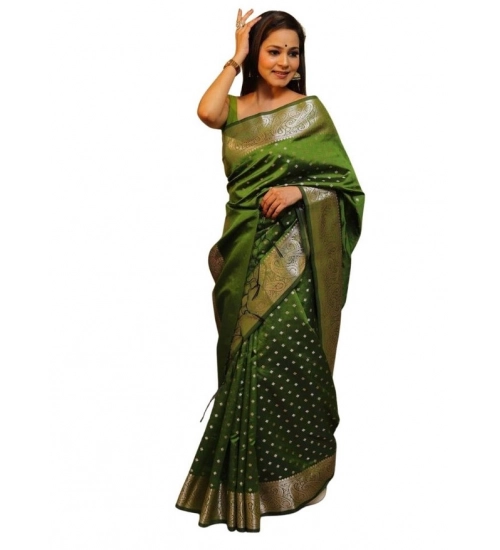 Women's Soft Lichi Silk Printed Saree With Unstitched Blouse 5.5Mtr (Green)