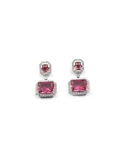Women's Brass Silver Plated Drop Earrings (Red)