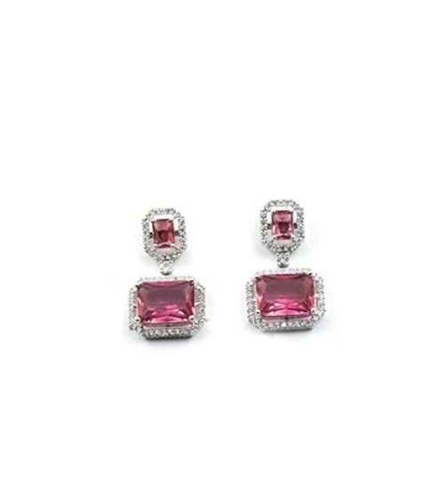 Women's Brass Silver Plated Drop Earrings (Red)