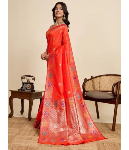Women's Faux_Banarasi_Silk Woven Saree With Unstitched Blouse 5.5Mtr (Coral)